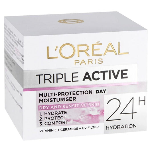 L'Oreal Paris Triple Active Day Dry and Sensitive Skin Moisturiser, 50 ml